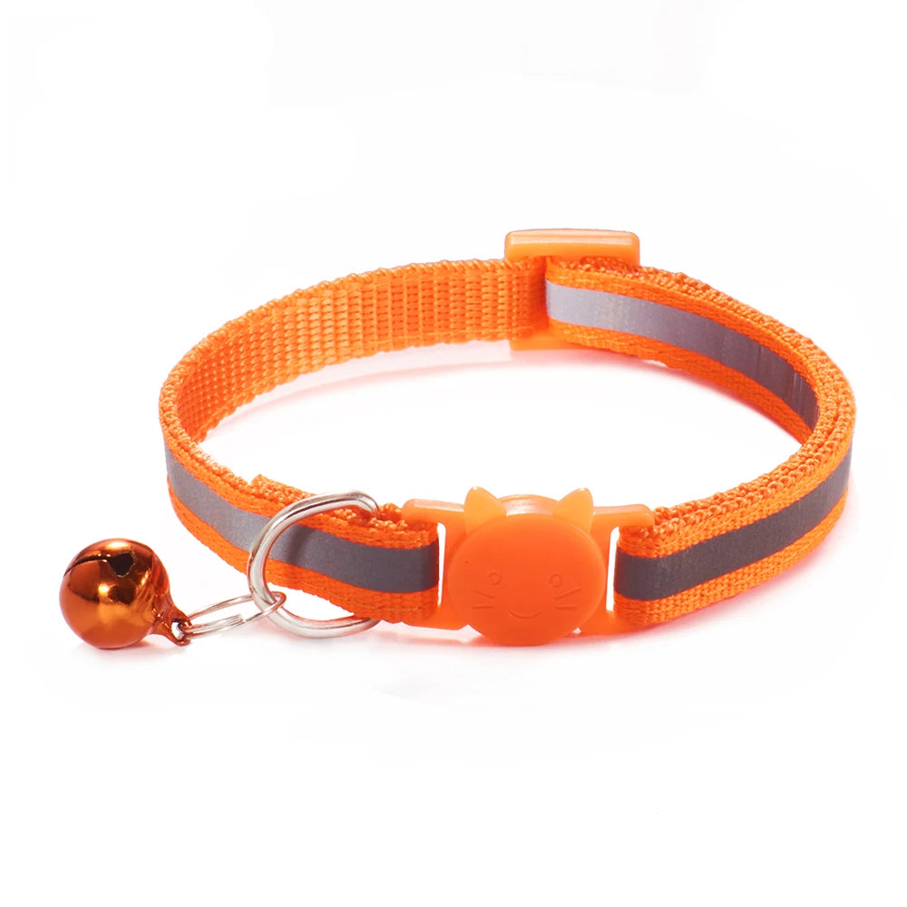 10Pcs Wholesale with Bell Collars Delicate Safety Reflective Nylon Dog Collars Neck Strap Fashion Adjustable Pet Cat Dog Collar
