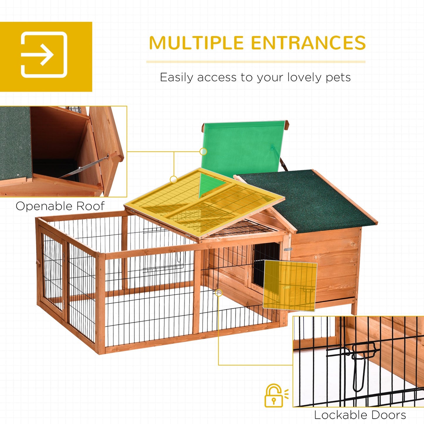 Pawhut Rabbit Hutch, Guinea Pig Hutch Outdoor Detachable Cage W/ Tray & Roof
