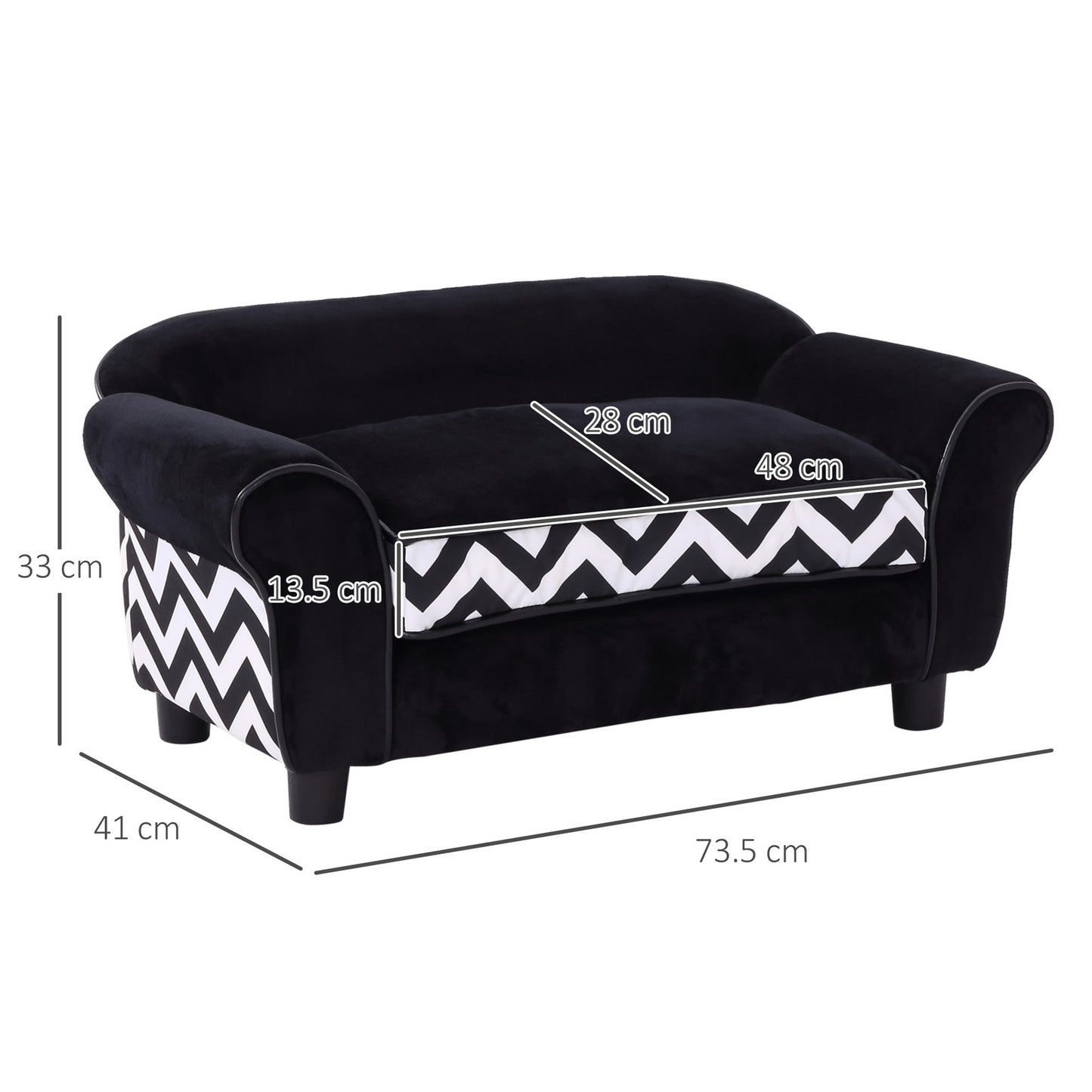 Pawhut Dog Sofa Cat Couch Bed for XS Dogs W/ Removable Sponge Cushion - Black