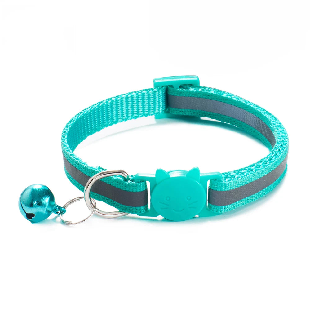 10Pcs Wholesale with Bell Collars Delicate Safety Reflective Nylon Dog Collars Neck Strap Fashion Adjustable Pet Cat Dog Collar