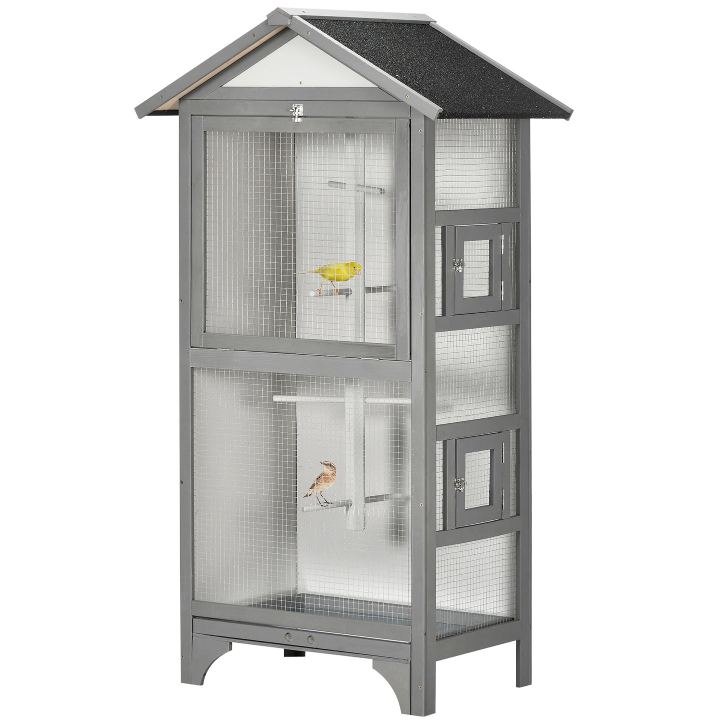 Wooden Bird Cage Aviary for Finch, Canary W/ Removable Tray, Asphalt Roof