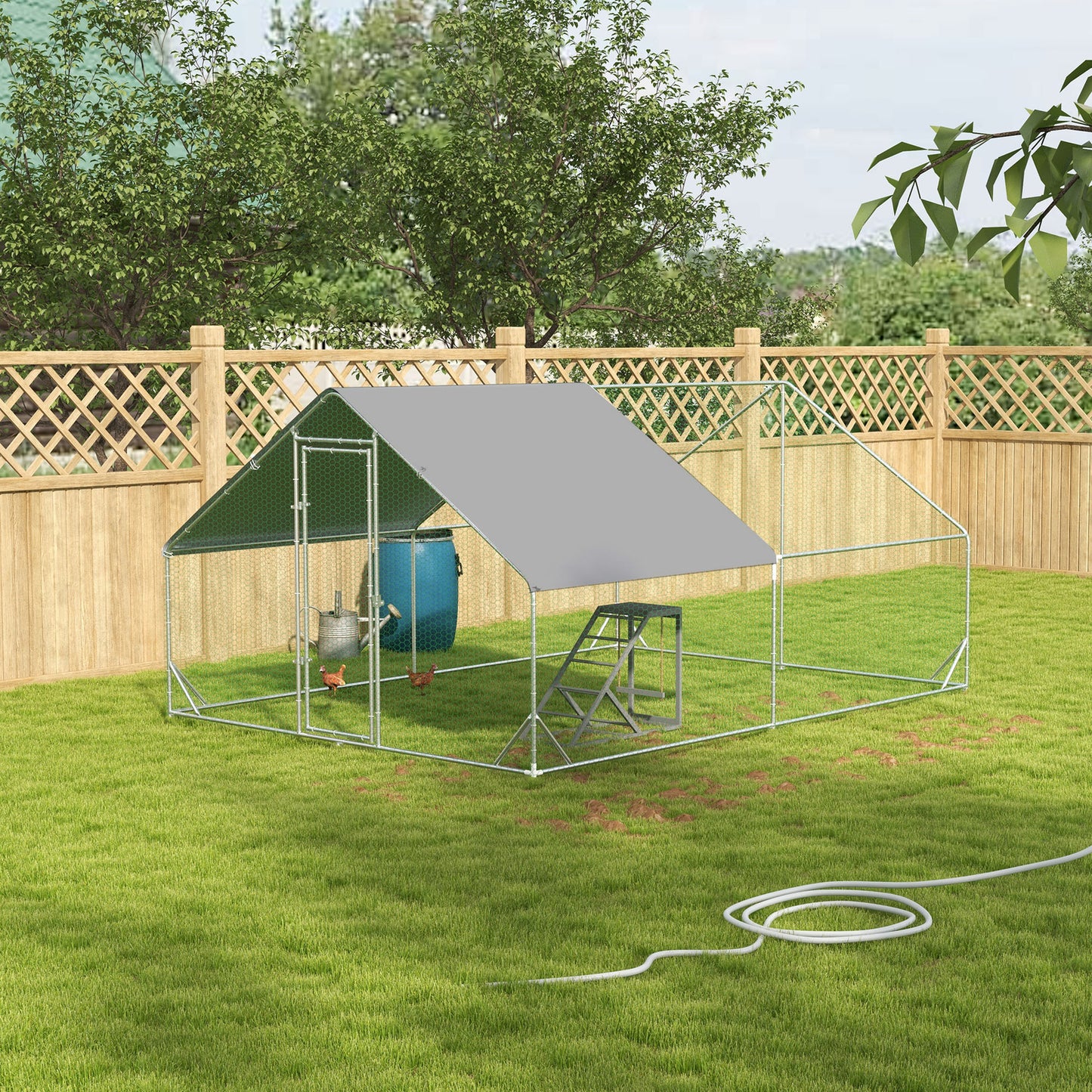 Pawhut Walk in Chicken Run with Chicken Activity Shelf and Cover, 3 X 4 X 2M