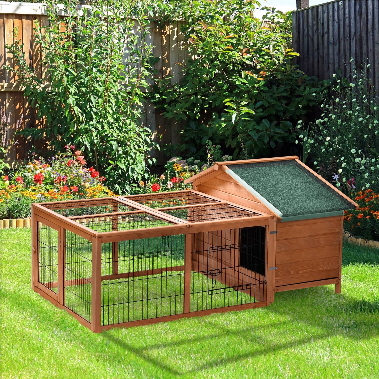 Pawhut Rabbit Hutch, Guinea Pig Hutch Outdoor Detachable Cage W/ Tray & Roof