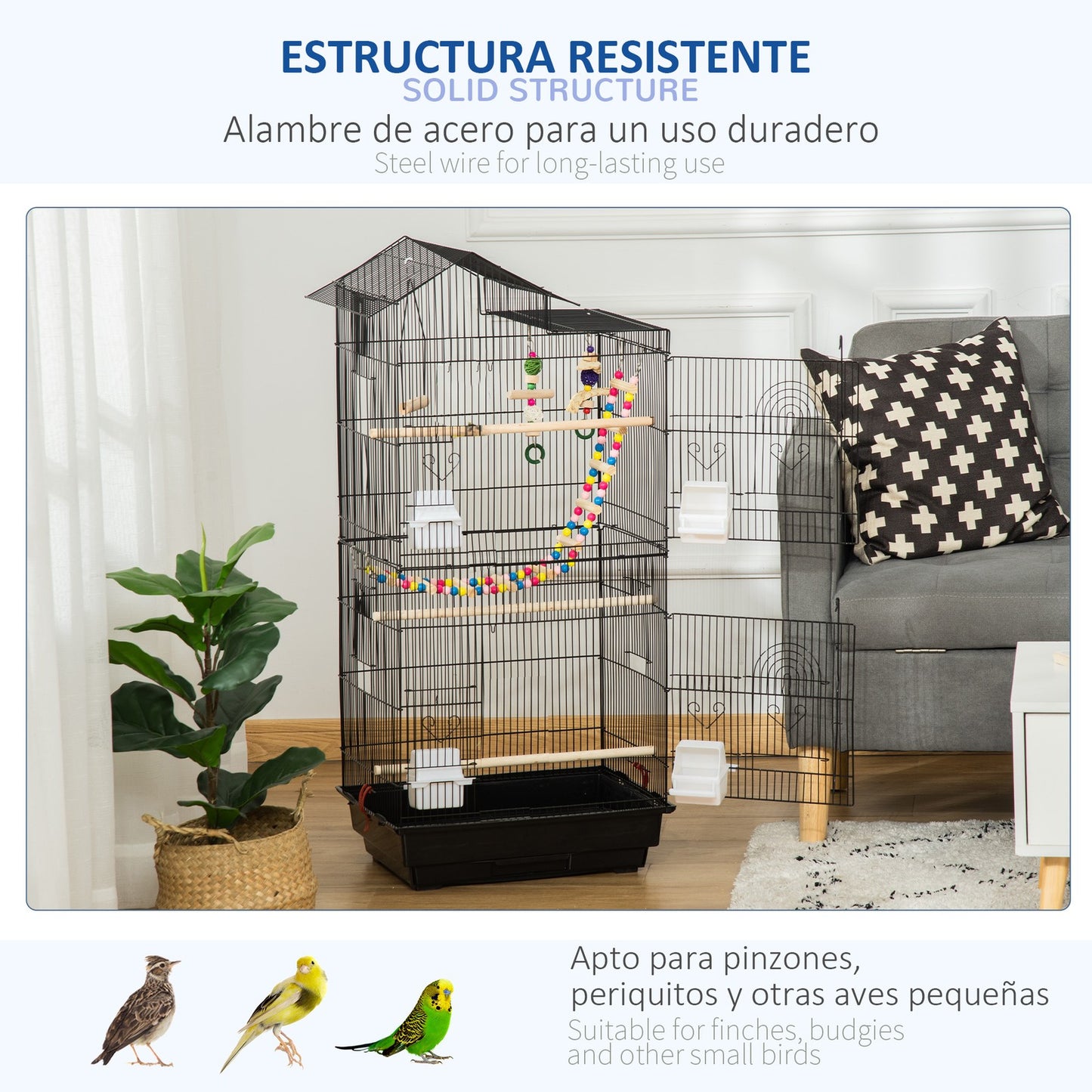 Pawhut Bird Cage for Budgies, Finches, Canaries W/ Accessories, Toys, Tray