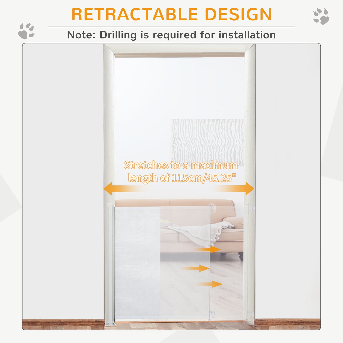 Pet Safety Gate, Retractable Dog Barrier, Folding Home Doorway Stair Guard