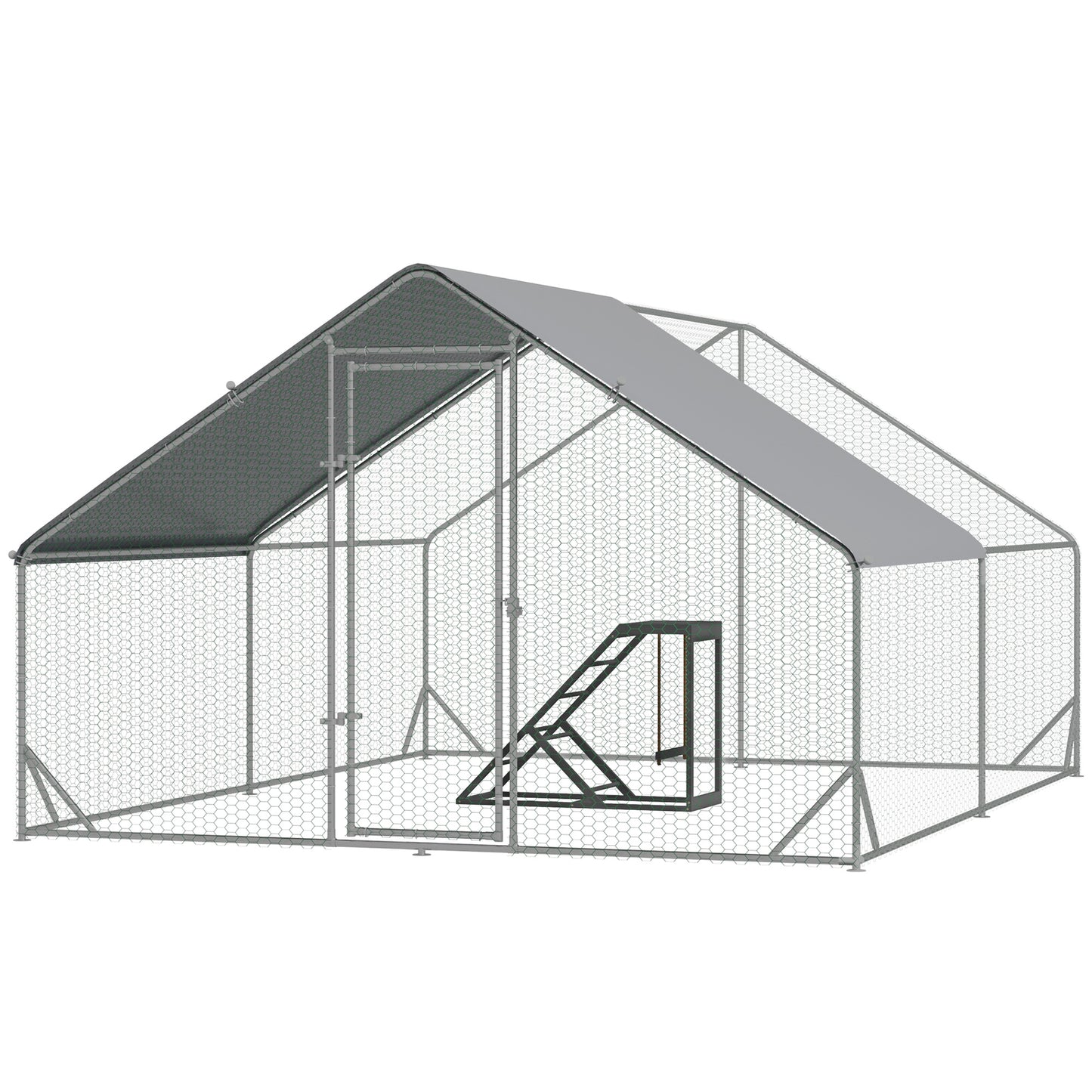 Pawhut Walk in Chicken Run with Chicken Activity Shelf and Cover, 3 X 4 X 2M