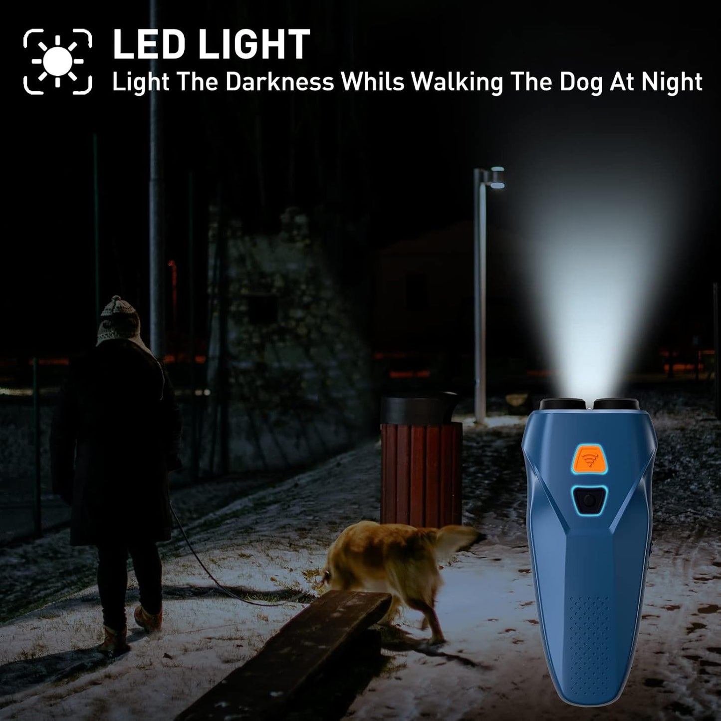 Dog Barking Control Devices Dual Sensor anti Barking Device with Training/Deterrent Modes Dog Whistle to Stop Barking Ultrasonic Dog Barking Deterrent with LED Flashlight 25 FT Range Rechargeable