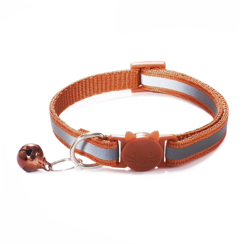 10Pcs Wholesale with Bell Collars Delicate Safety Reflective Nylon Dog Collars Neck Strap Fashion Adjustable Pet Cat Dog Collar