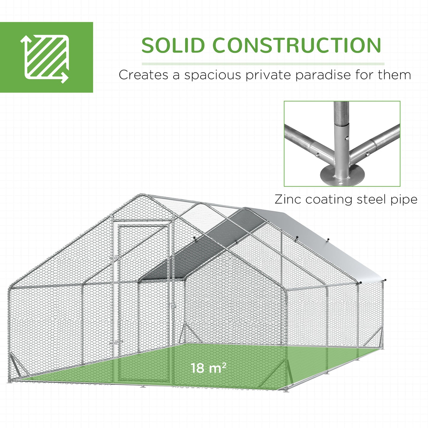 Walk in Chicken Run with Chicken Activity Shelf and Cover, 3 X 6 X 2M