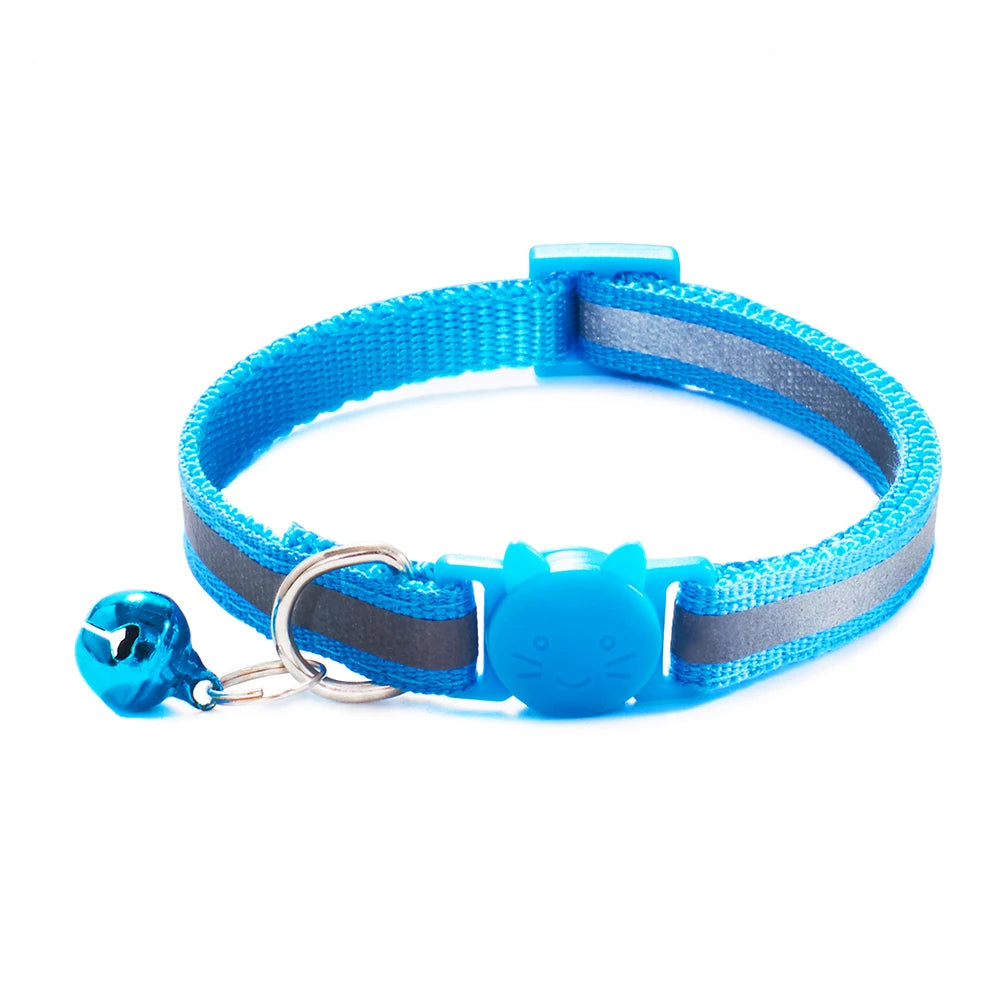 10Pcs Wholesale with Bell Collars Delicate Safety Reflective Nylon Dog Collars Neck Strap Fashion Adjustable Pet Cat Dog Collar
