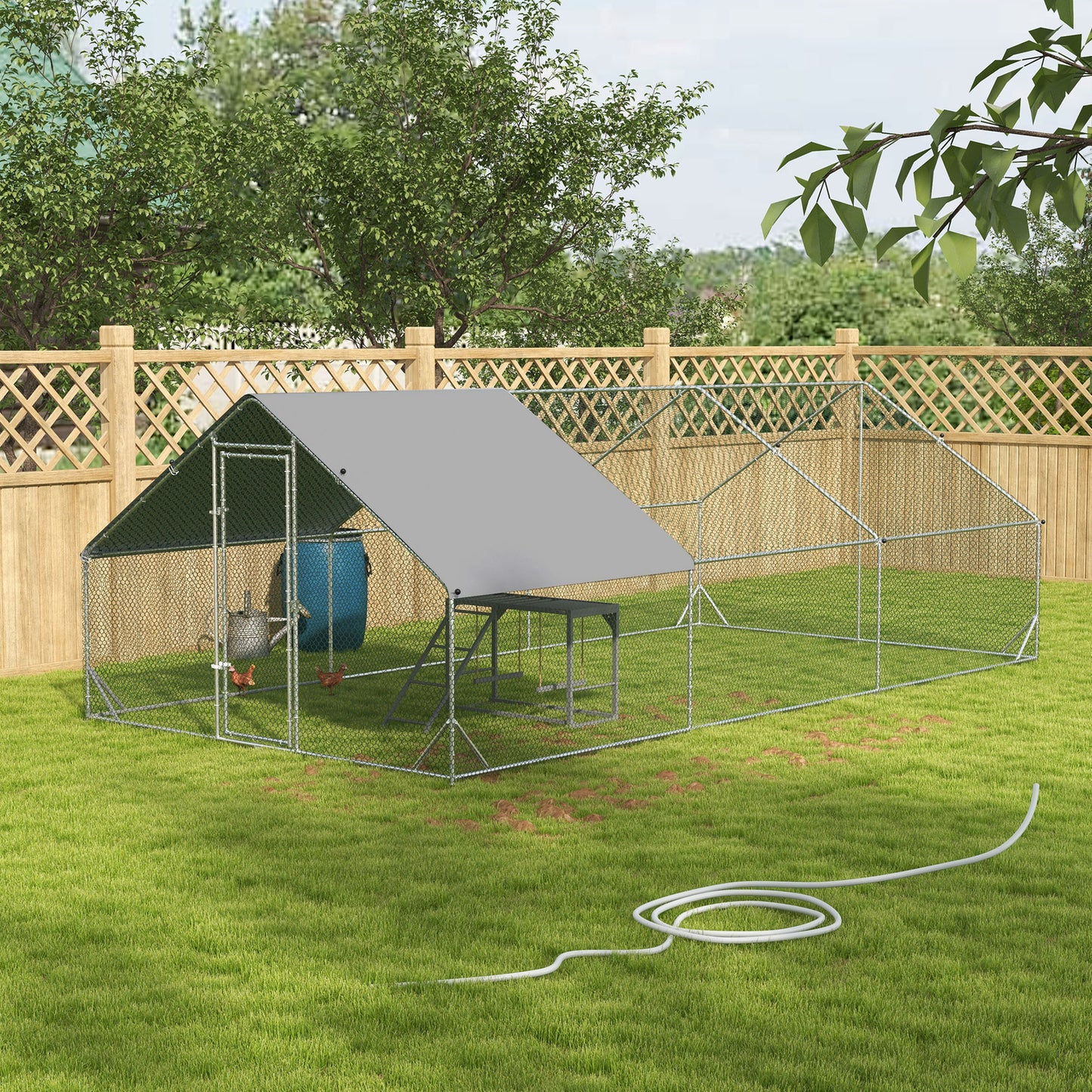 Walk in Chicken Run with Chicken Activity Shelf and Cover, 3 X 6 X 2M