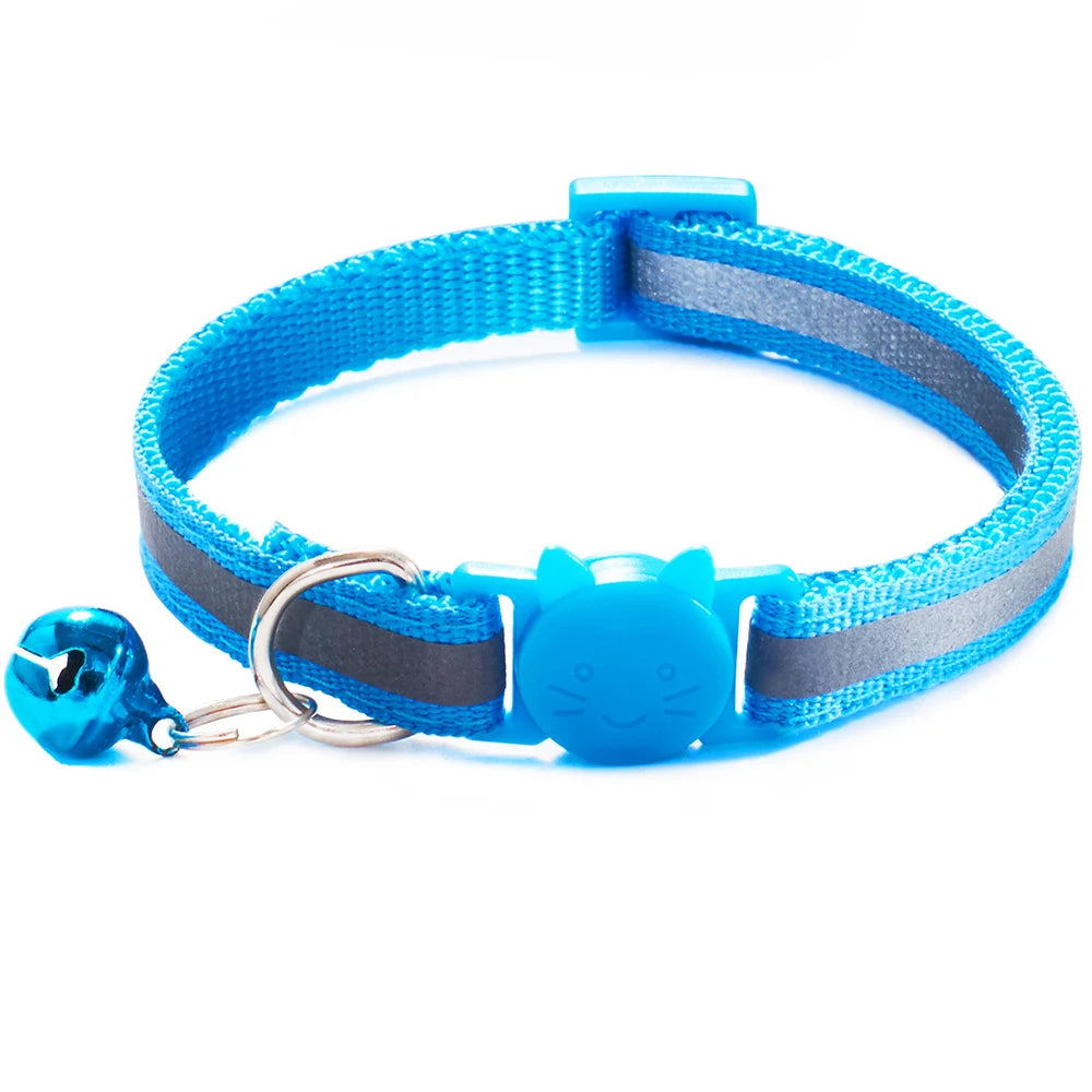 10Pcs Wholesale with Bell Collars Delicate Safety Reflective Nylon Dog Collars Neck Strap Fashion Adjustable Pet Cat Dog Collar