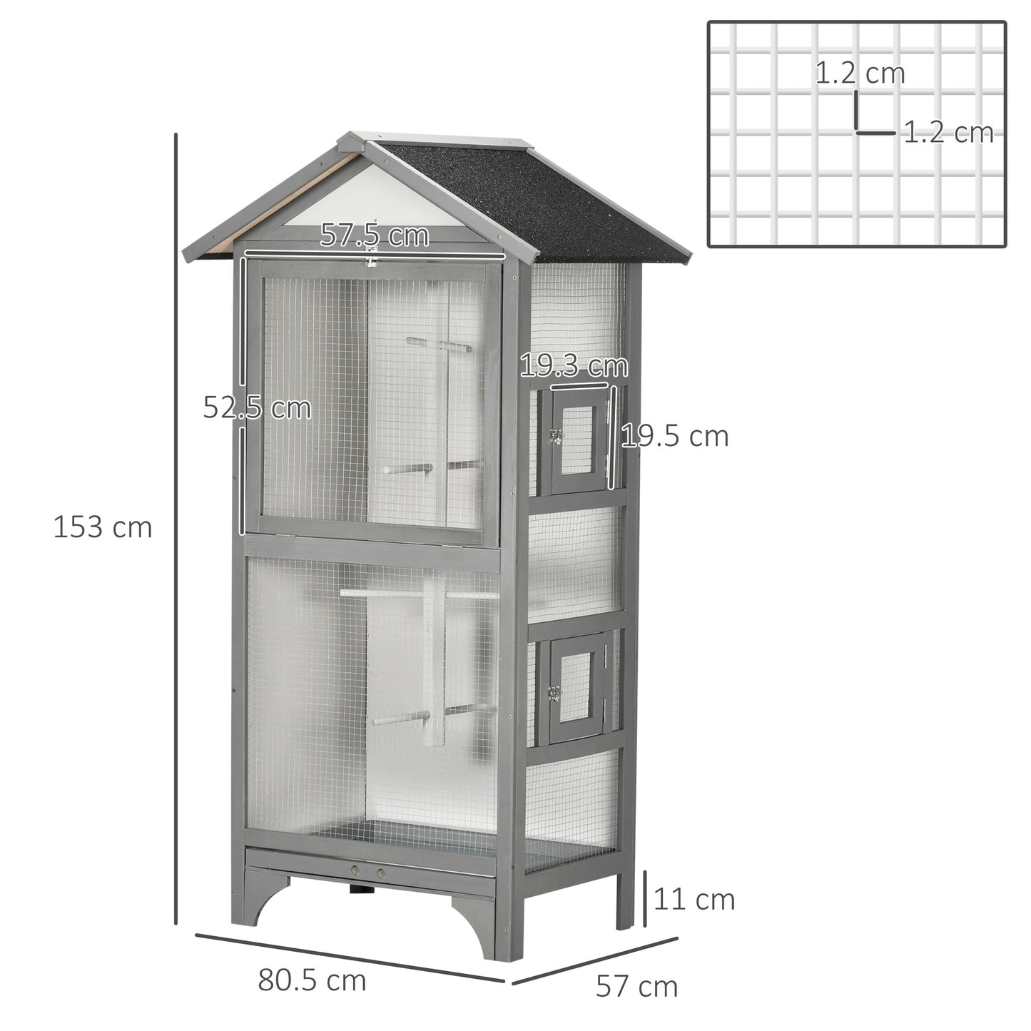 Wooden Bird Cage Aviary for Finch, Canary W/ Removable Tray, Asphalt Roof