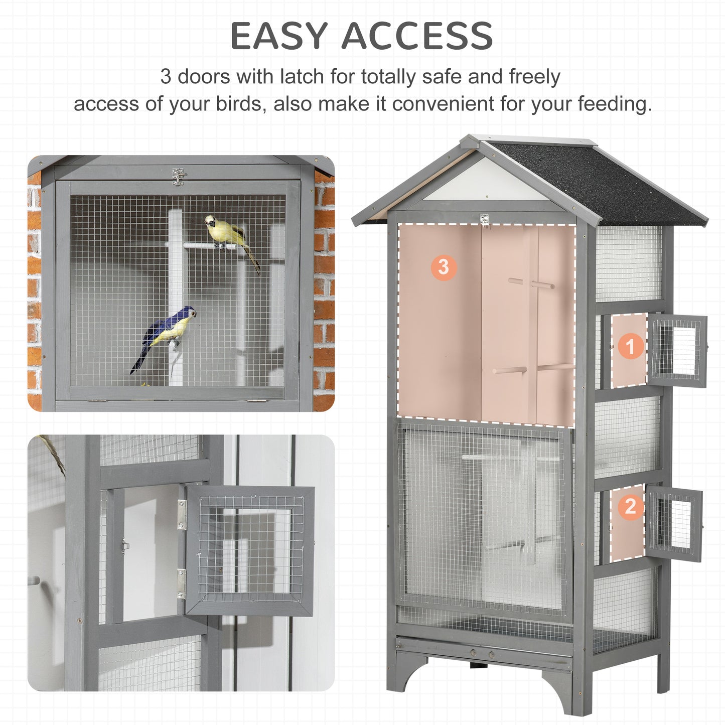 Wooden Bird Cage Aviary for Finch, Canary W/ Removable Tray, Asphalt Roof