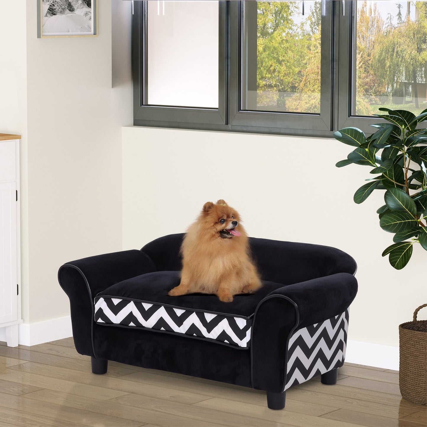 Pawhut Dog Sofa Cat Couch Bed for XS Dogs W/ Removable Sponge Cushion - Black