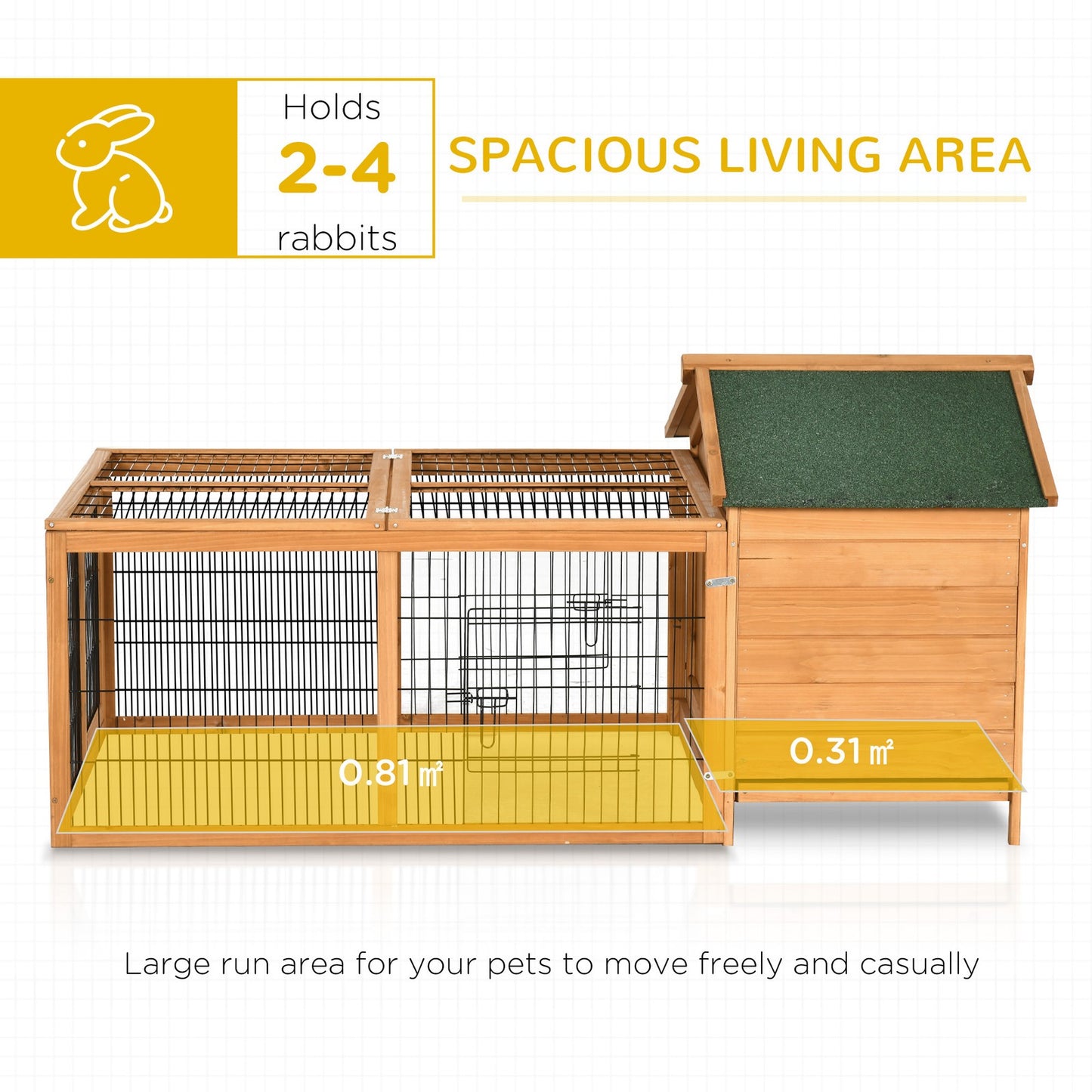 Pawhut Rabbit Hutch, Guinea Pig Hutch Outdoor Detachable Cage W/ Tray & Roof
