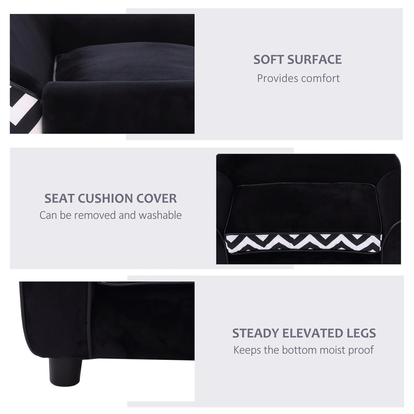 Pawhut Dog Sofa Cat Couch Bed for XS Dogs W/ Removable Sponge Cushion - Black