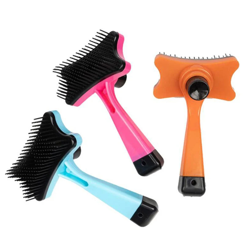 Pet Brush Automatic Plastic Shedding Hair Remove Tool Dog Cat Loose Hair Comb for Pet Faces Fur Nozzle Grooming Blue,Pink,Orange