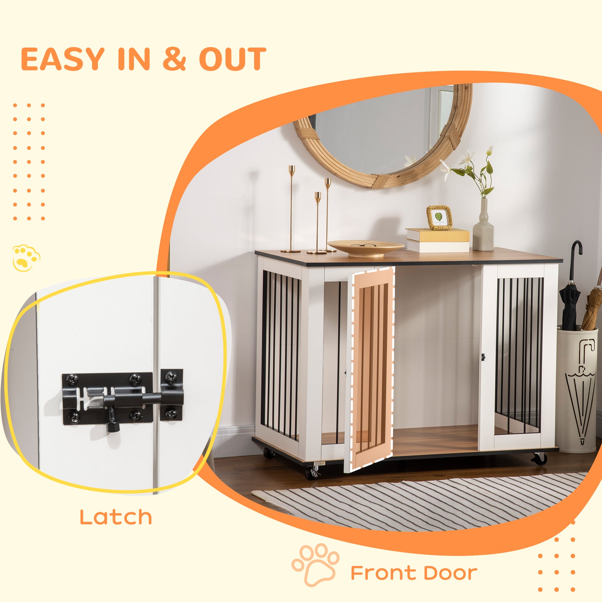 Dog Crate Furniture, Dog Cage End Table with Wheels, for Dogs