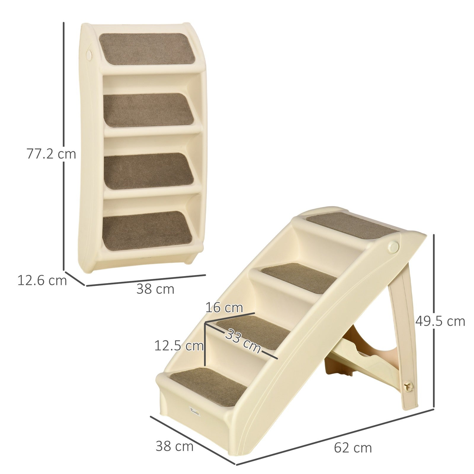 Pawhut Four-Step Foldable Pet Stairs W/ Non-Slip Mats, for S, XS Dogs - Beige