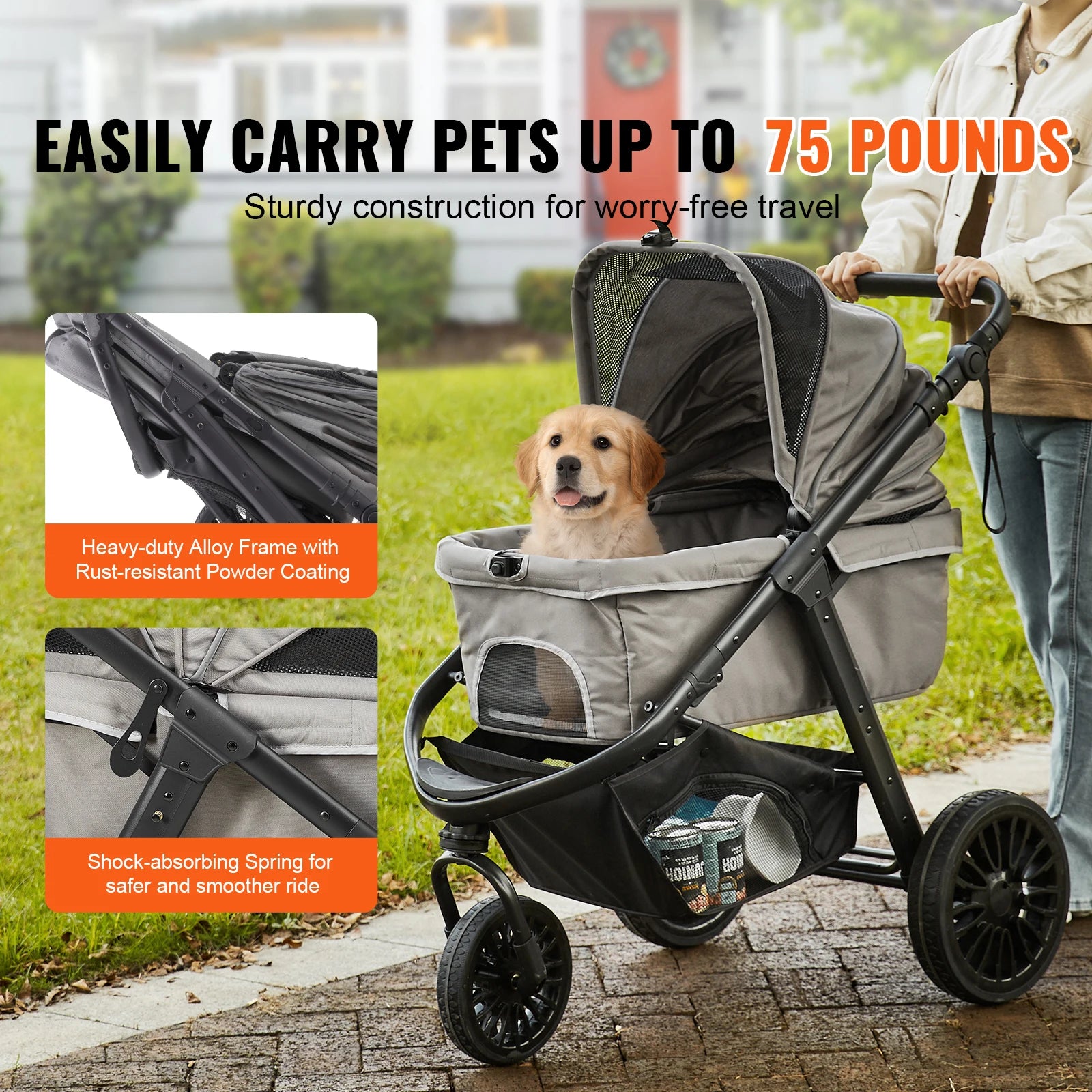 Pet Stroller Carrier Dog Cat Strollers Lightweight Travel Rotate with Brakes Pet Pad Cup Holder for Puppy Accessories