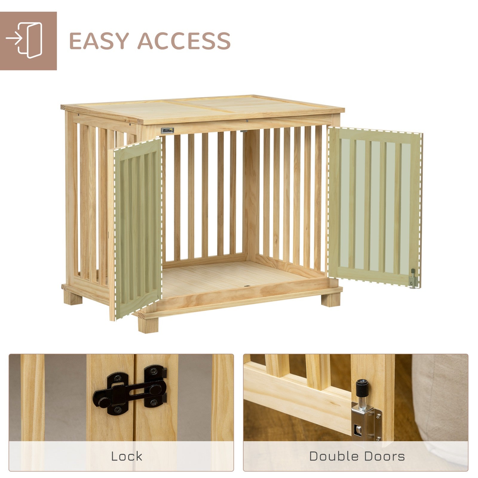 Wooden Dog Crate Furniture W/ Double Doors, Soft Cushion, for Medium Dogs