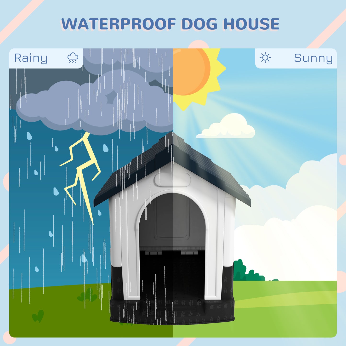 Dog Kennel for Outside, Plastic Dog House, Water-Resistan