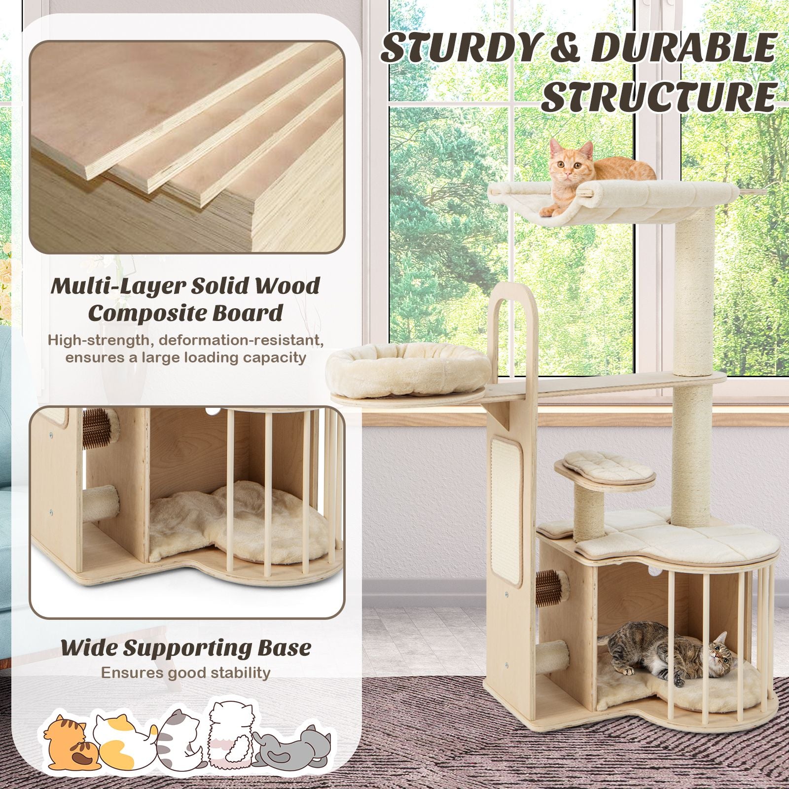 Tall Cat Tree with Hammock Condo and Sisal Scratching Posts
