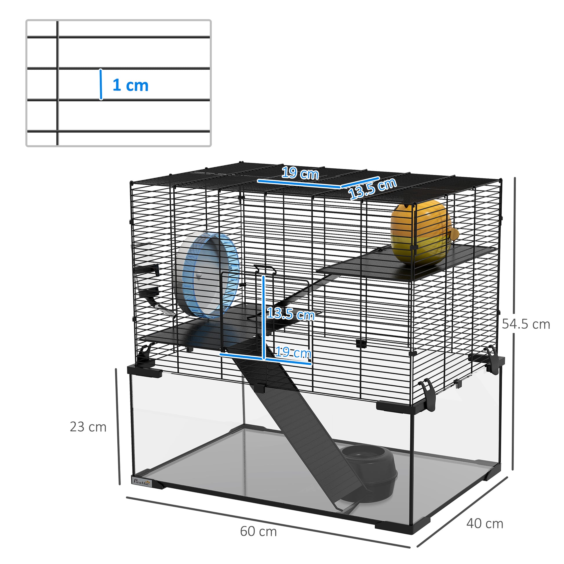 3 Tiers Hamster Cage, Gerbil Cage W/ Ramps, Exercise Wheel