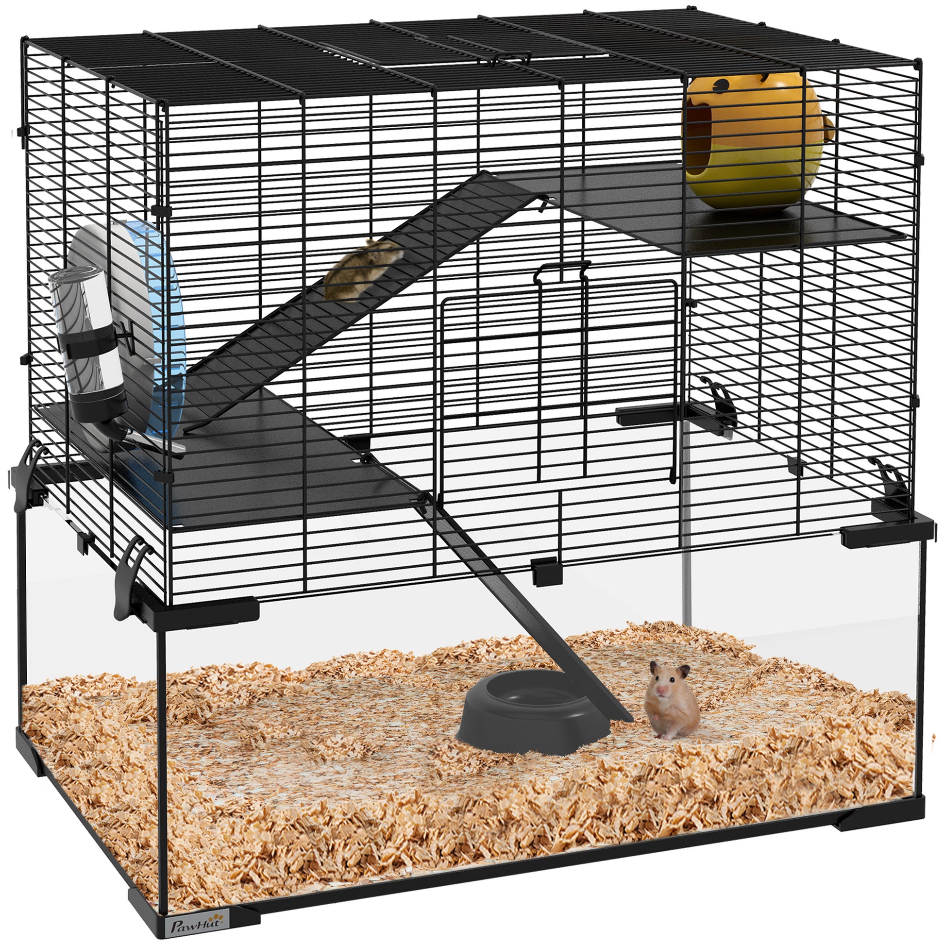 3 Tiers Hamster Cage, Gerbil Cage W/ Ramps, Exercise Wheel