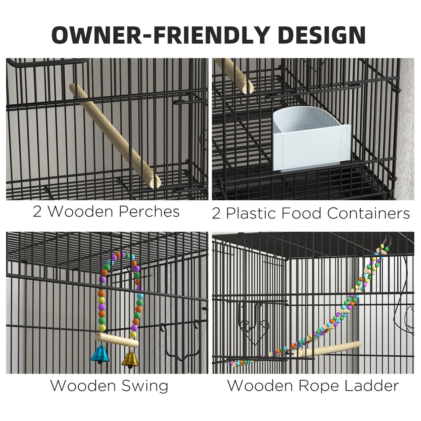 Two-Tier Bird Cage with Stand, for Canaries, Lovebirds, Finches