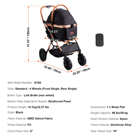 Pet Stroller Carrier Dog Cat Strollers Lightweight Travel Rotate with Brakes Pet Pad Cup Holder for Puppy Accessories