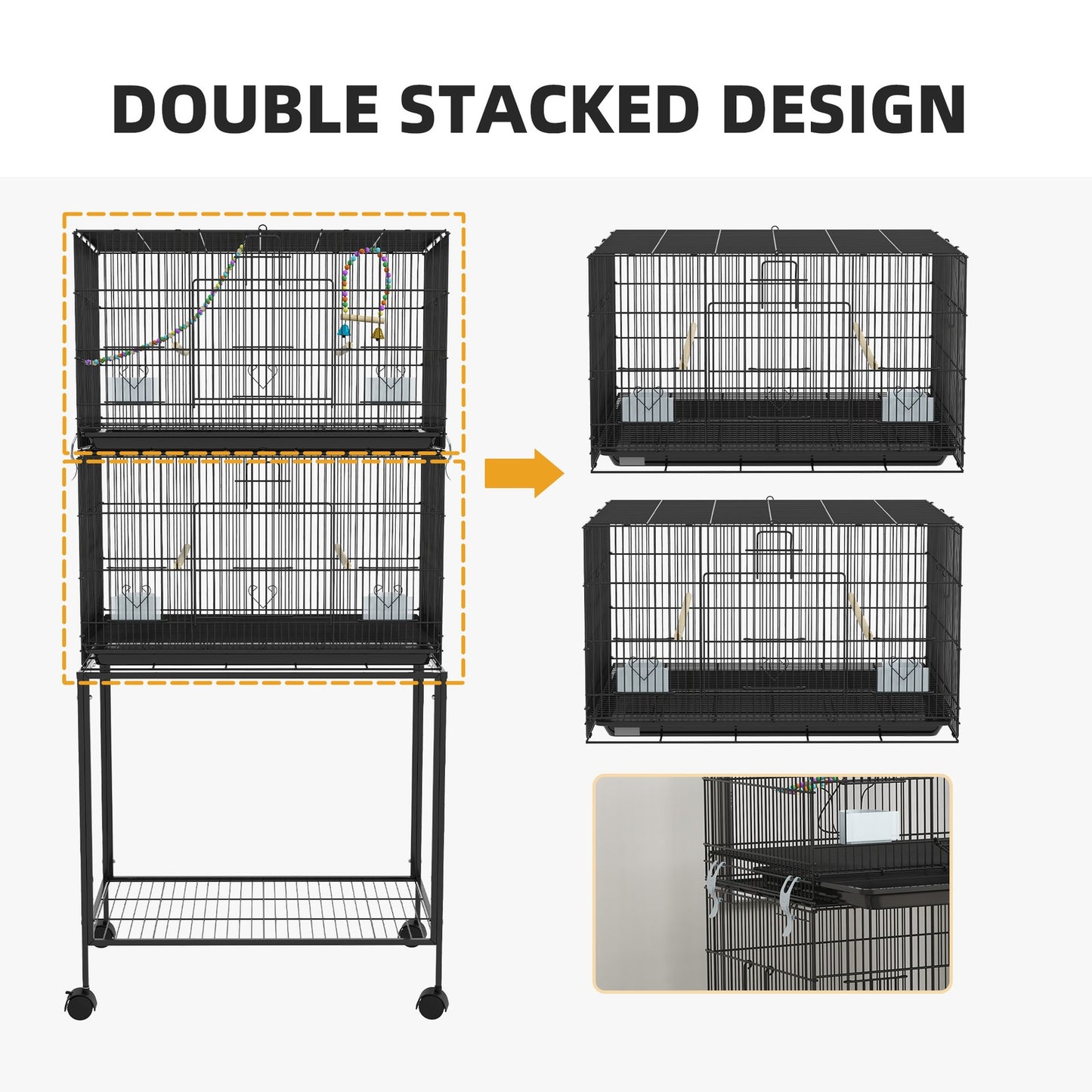 Two-Tier Bird Cage with Stand, for Canaries, Lovebirds, Finches
