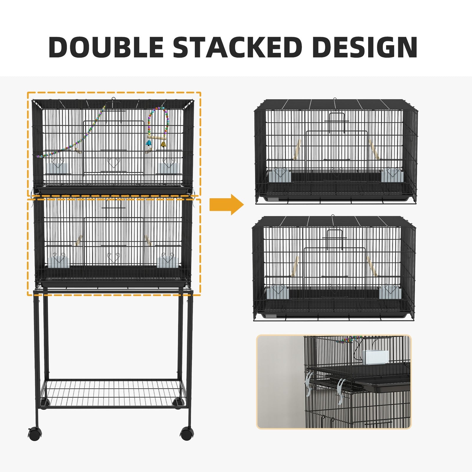 Two-Tier Bird Cage with Stand, for Canaries, Lovebirds, Finches