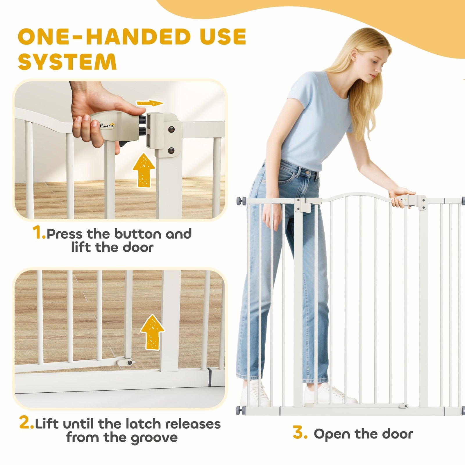 Pawhut 74-100Cm Adjustable Metal Pet Gate Safety Barrier W/Auto-Close Door White