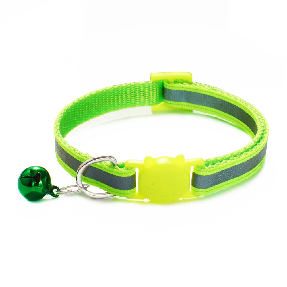 10Pcs Wholesale with Bell Collars Delicate Safety Reflective Nylon Dog Collars Neck Strap Fashion Adjustable Pet Cat Dog Collar