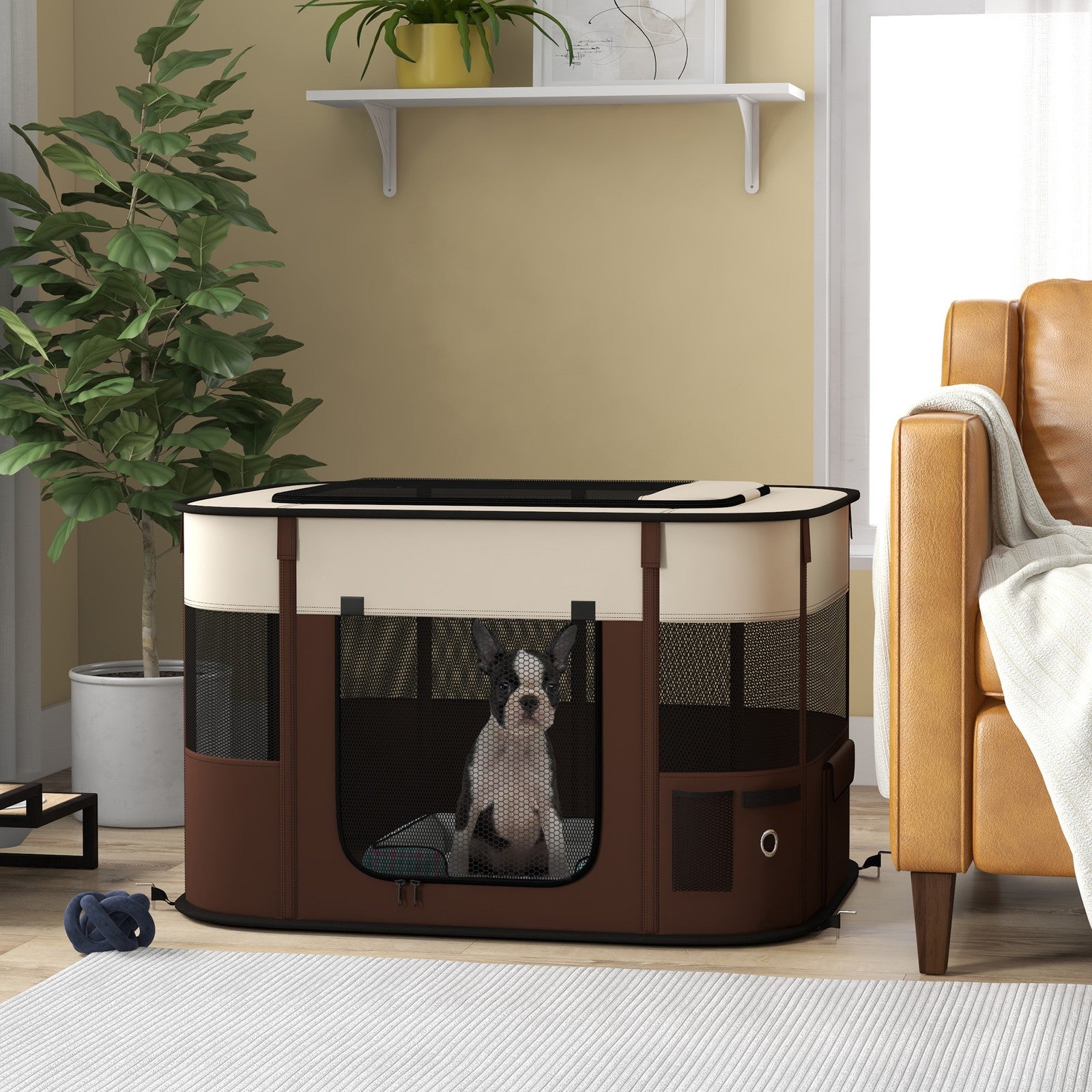 Pawhut Portable Dog Pen for Puppies, Rabbits, Kittens, Guinea Pigs - Brown
