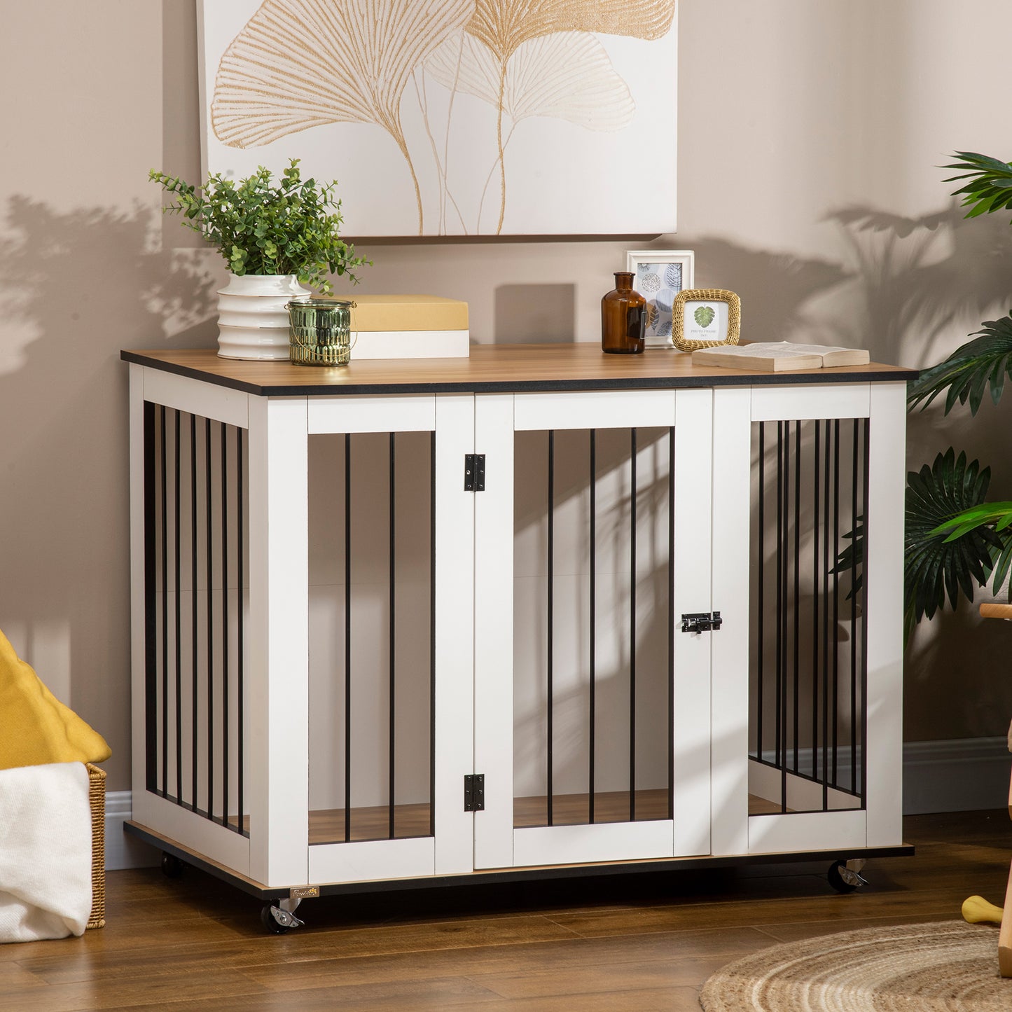 Dog Crate Furniture, Dog Cage End Table with Wheels, for Dogs