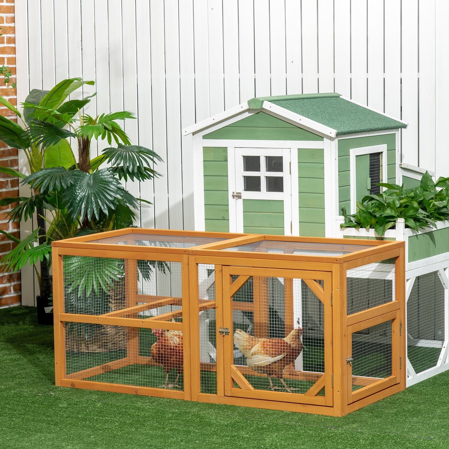 Pawhut Wooden Chicken Coop W/ Perches, Doors, for 2-4 Chickens