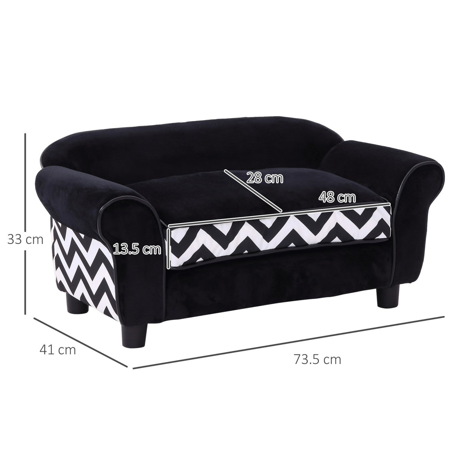 Pawhut Dog Sofa Cat Couch Bed for XS Dogs W/ Removable Sponge Cushion - Black