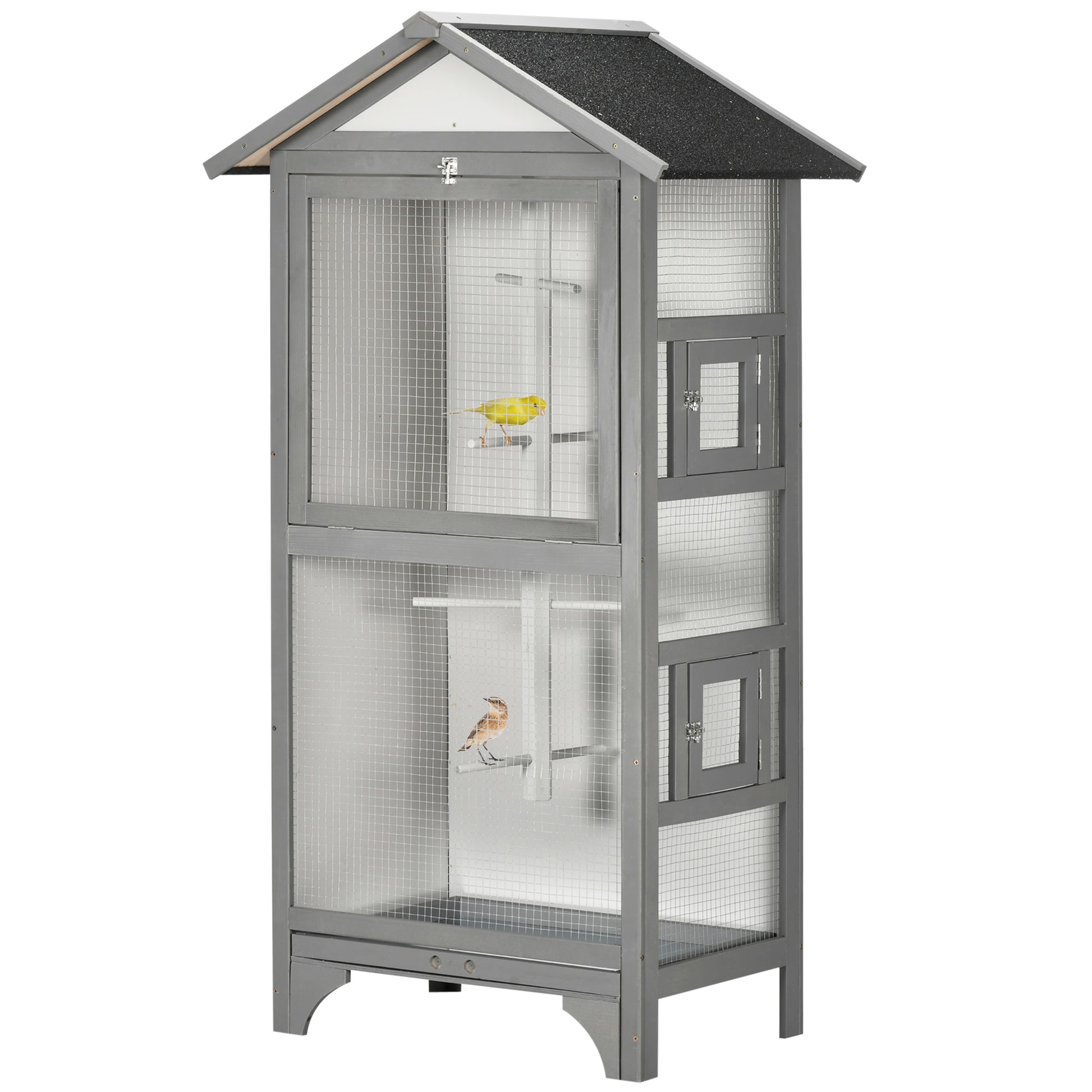 Wooden Bird Cage Aviary for Finch, Canary W/ Removable Tray, Asphalt Roof