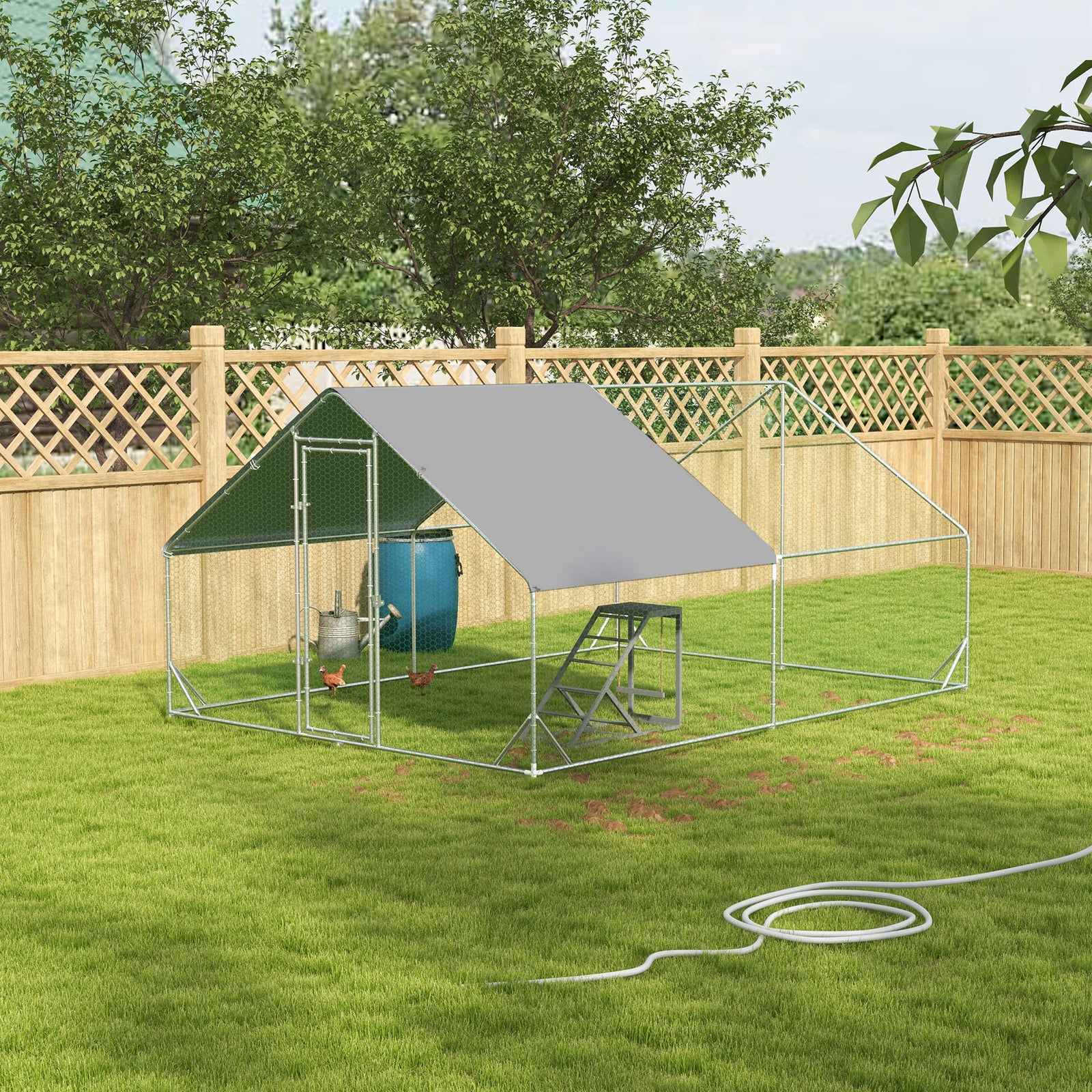 Pawhut Walk in Chicken Run with Chicken Activity Shelf and Cover, 3 X 4 X 2M