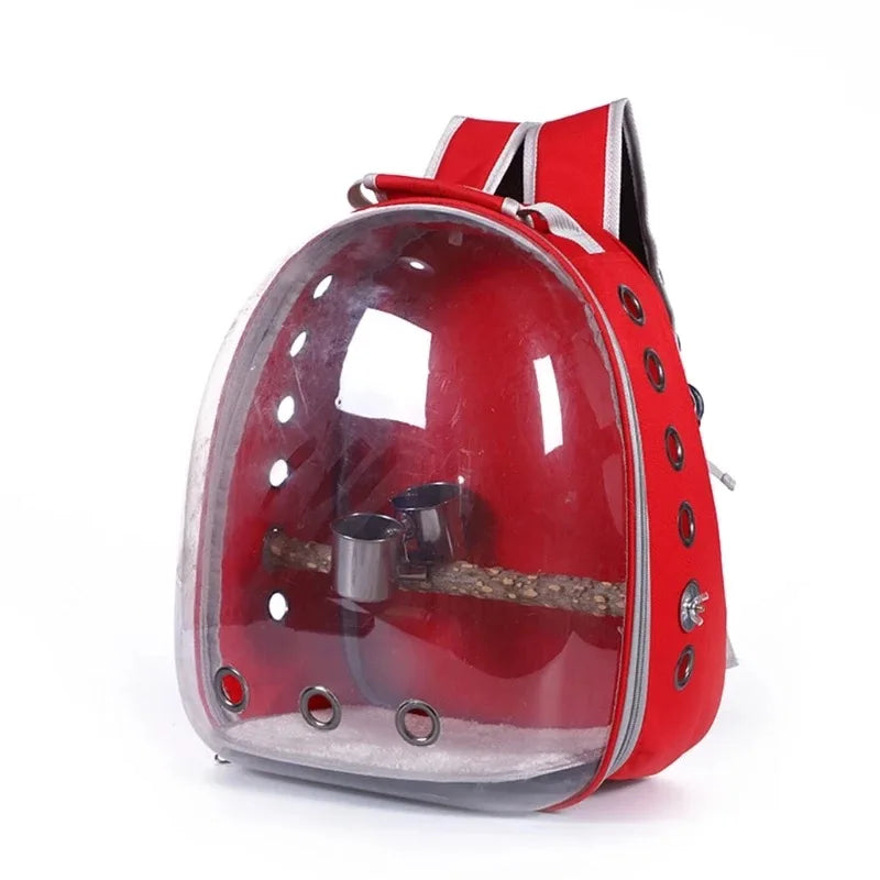 Bird Carrier Bag Parrot Backpack with Prech and Feeder Cups for Parakeet Cockatiel Bunny Travel Acrylic Portable Pet Bird Cage