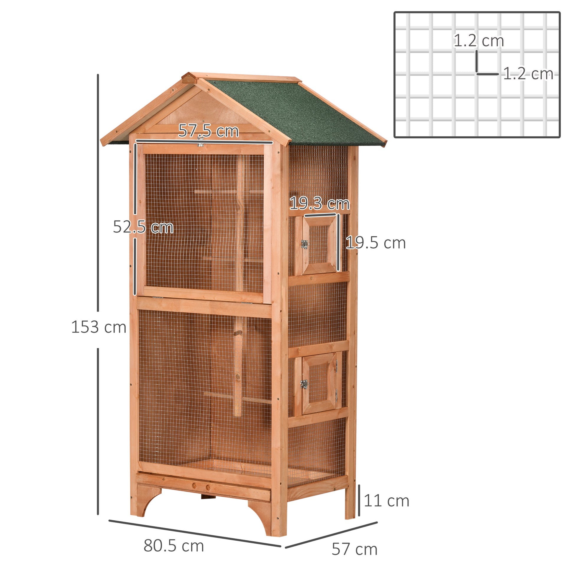 Wooden Bird Cage Aviary for Finch, Canary W/ Removable Tray, Asphalt Roof