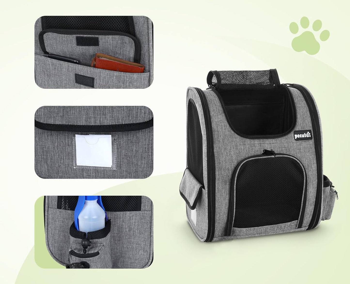 Cat Carrier Dog Backpack, Portable Breathable Rucksack with Front Opening-Mesh Window-Pockets, Airy Space Great for Carrying Puppy Dogs Cats up to 8KG