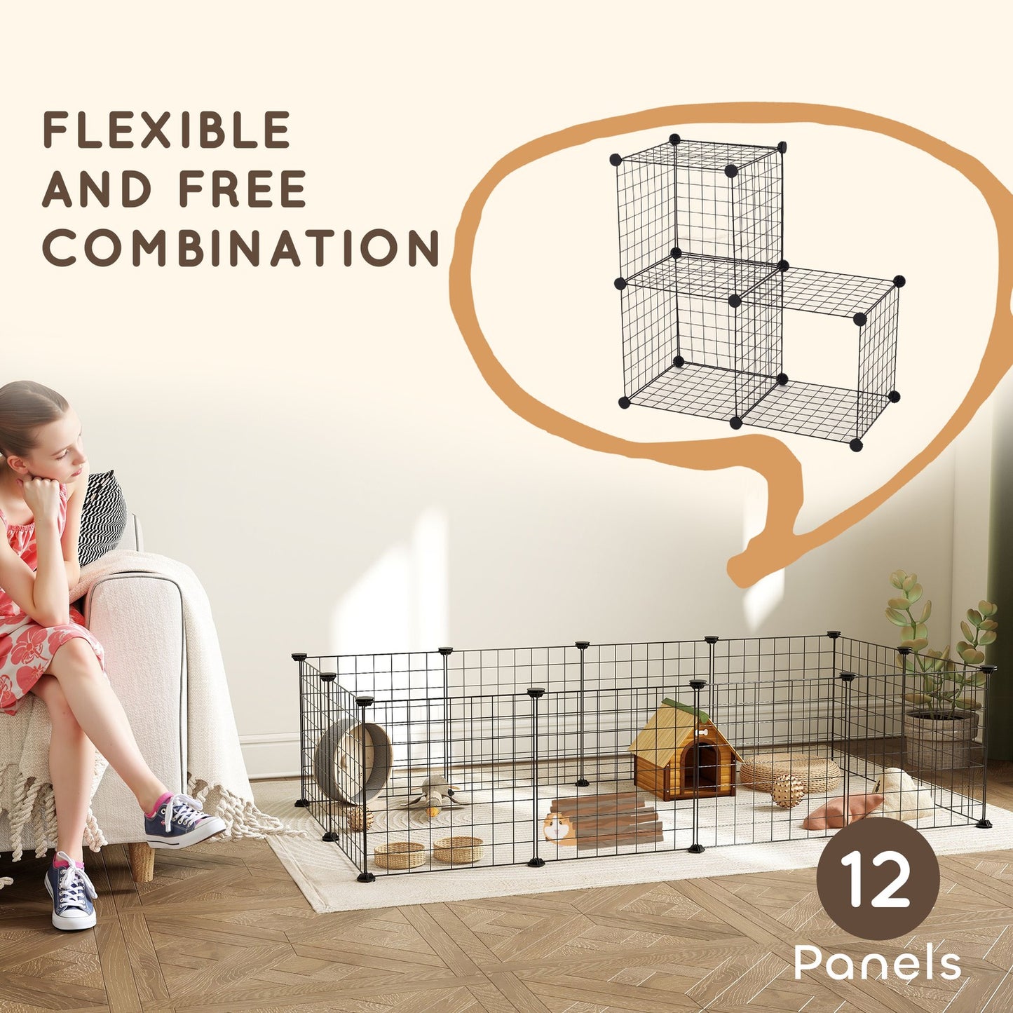 DIY Pet Playpen Metal Wire Fence 12-Panel Guinea Pig Small Animals Cage Black