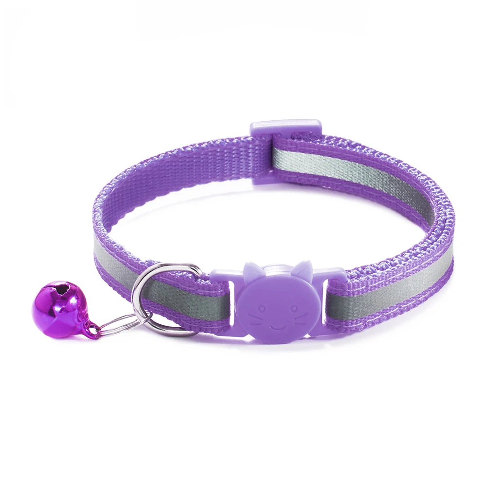 10Pcs Wholesale with Bell Collars Delicate Safety Reflective Nylon Dog Collars Neck Strap Fashion Adjustable Pet Cat Dog Collar