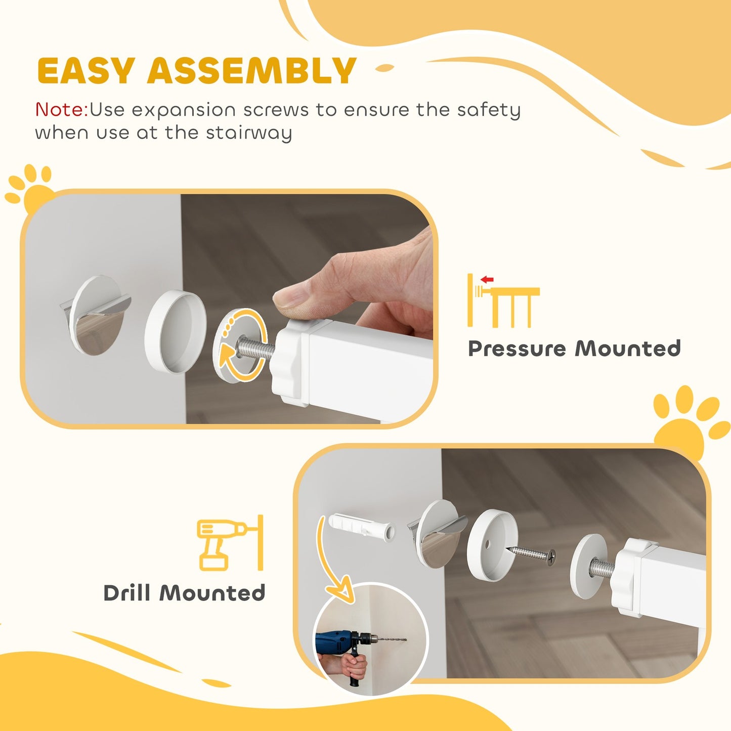 Pawhut 74-100Cm Adjustable Metal Pet Gate Safety Barrier W/Auto-Close Door White