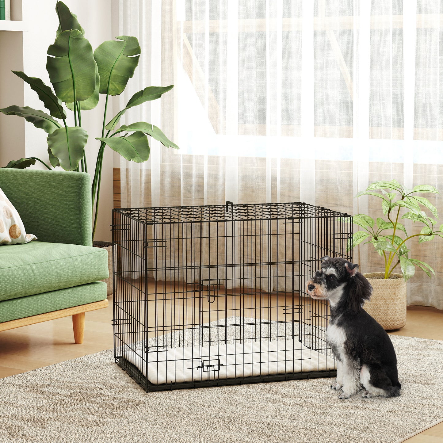 Pawhut Dog Crate with Two Doors, Tray, Soft Cushion, for Small Dogs, Black