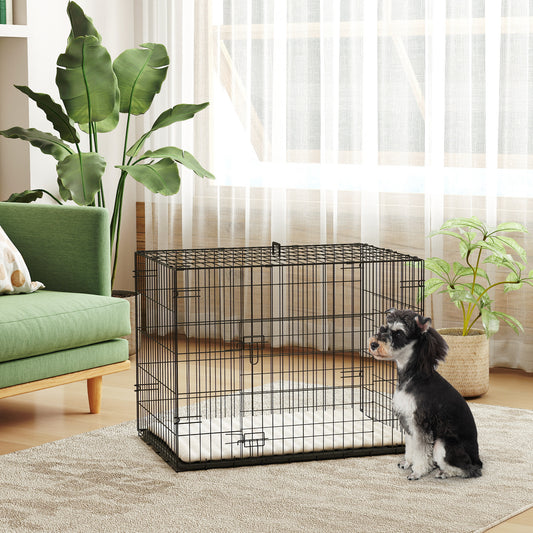 Pawhut Dog Crate with Two Doors, Tray, Soft Cushion, for Small Dogs, Black